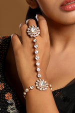 Hath Phool in gold tone brass with Kundan Polki, Zircon Diamond, Have Been Used