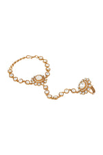 Hath Phool in gold tone brass with Kundan Polki, Zircon Diamond, Have Been Used