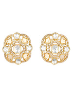 Studs in gold with Micron Gold Polished Brass with mosanite kundan polki, mother of pearl, Zirconia