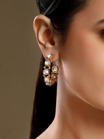Gold Hoop Earrings with Kundan Polki