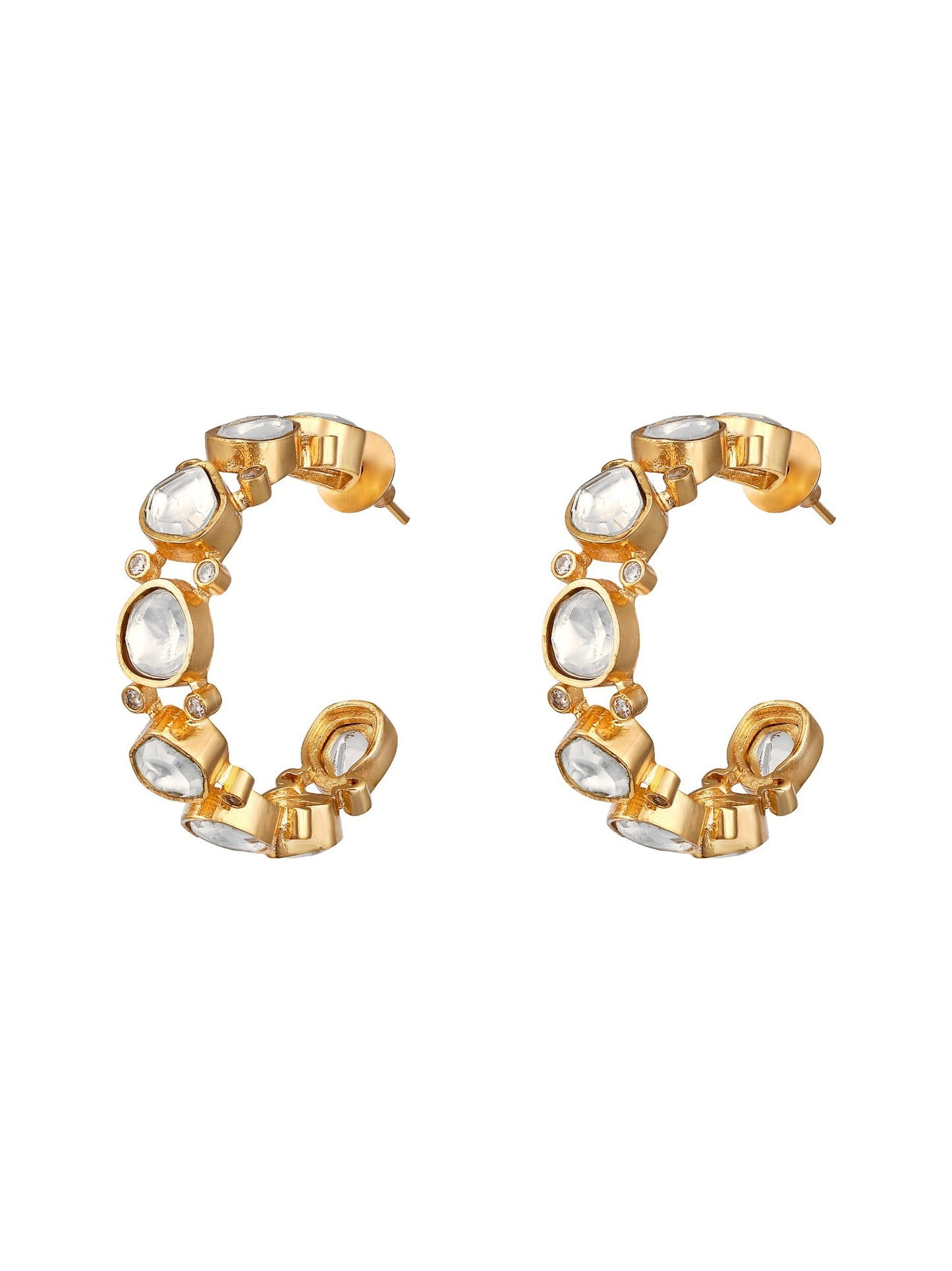 Gold Hoop Earrings with Kundan Polki