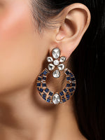 Blue & Gold Kundan Polki Chaandbali Earrings