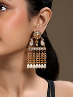 Gold Kundan Polki Dangler Earrings