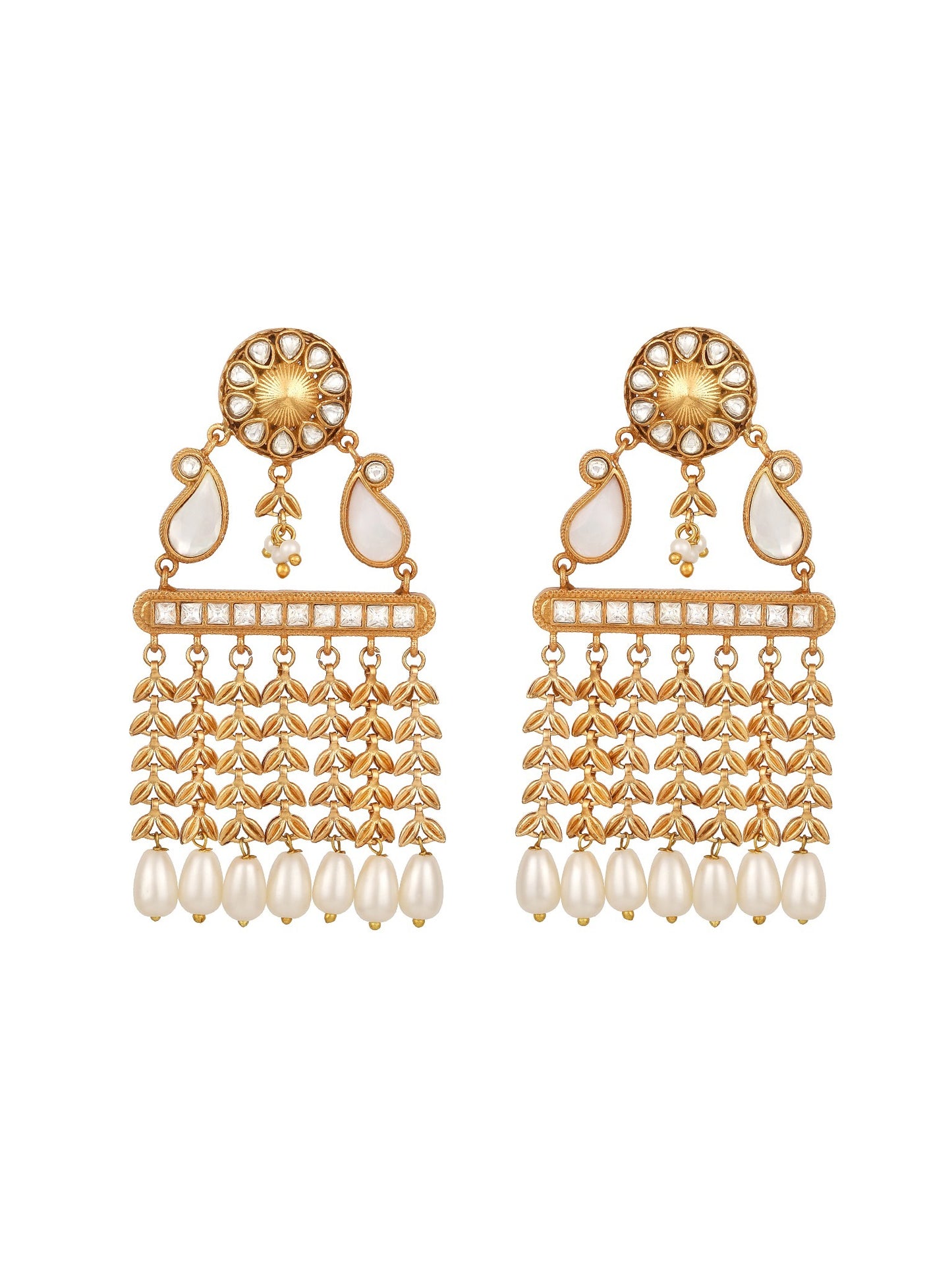 Gold Kundan Polki Dangler Earrings