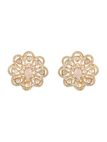 Stud Earring designed in gold polished brass with Kundan Polki, CZ Diamonds & Rose Quartz