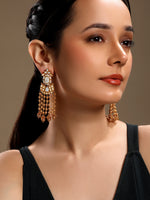 Dangler Earring in gold polished brass with Kundan Polki, Pearls, Mother of Pearl & Enamel