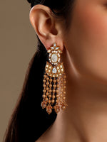 Dangler Earring in gold polished brass with Kundan Polki, Pearls, Mother of Pearl & Enamel