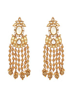 Dangler Earring in gold polished brass with Kundan Polki, Pearls, Mother of Pearl & Enamel