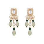 Danglers in gold tone brass with Agate, Moissanite Kundan Polki, Cubic Zirconia, Onyx Tumbles