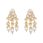 Danglers in gold tone brass with Shell Pearl, Mother Of Pearl, Moissanite Kundan Polki