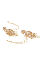 Chandbali With Ditchable Pearl Ear Chain in gold tone brass with Kundan Polki, Zircone Diamond, Enamel Stone, Shell Pearl Have Been Used