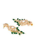 Danglers in gold tone brass with Kundan Polki, Zircon Diamond, Enamel, Tumble, Crystal, Have Been Used