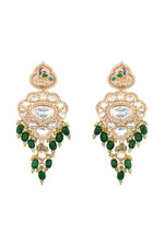 Danglers in gold tone brass with Kundan Polki, Zircon Diamond, Enamel, Tumble, Crystal, Have Been Used