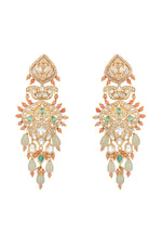 Danglers in gold tone brass with Kundan Polki, Zircon Diamond, Enamel, Agates, Agates Drops, Have Been Used