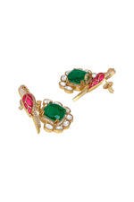 Danglers in gold tone brass with Zircon Diamond, Kundan Polki, Enamel, Synthetic Emerald, Have Been Used