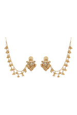 Danglers With Attach Ghungroo Ear Chain in gold tone brass with Pearls, Kundan Polki, Gold Ghungroo, Have Been Used