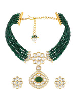 Choker in gold with Micron gold polish brass,moissanite kundan polki, cz diamond , enamelled emerald , Agate,Pearl