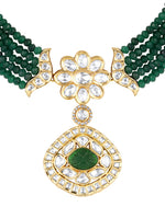 Choker in gold with Micron gold polish brass,moissanite kundan polki, cz diamond , enamelled emerald , Agate,Pearl