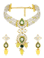 Choker in gold with Micron gold polish brass, Agates, moissanite kundan polki, hand paint meena , tumbles,pearls
