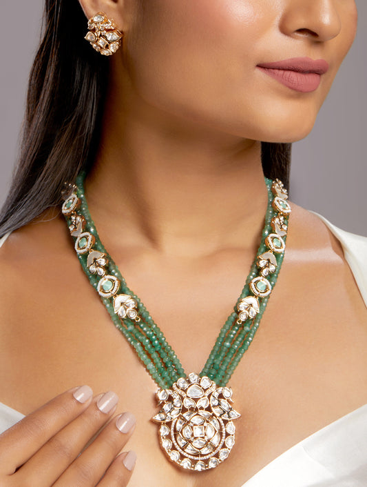 Necklace Set in gold with Micron Gold Polished Brass with mosanite kundan polki, Agate, M0ther Of Pearl, zirconia