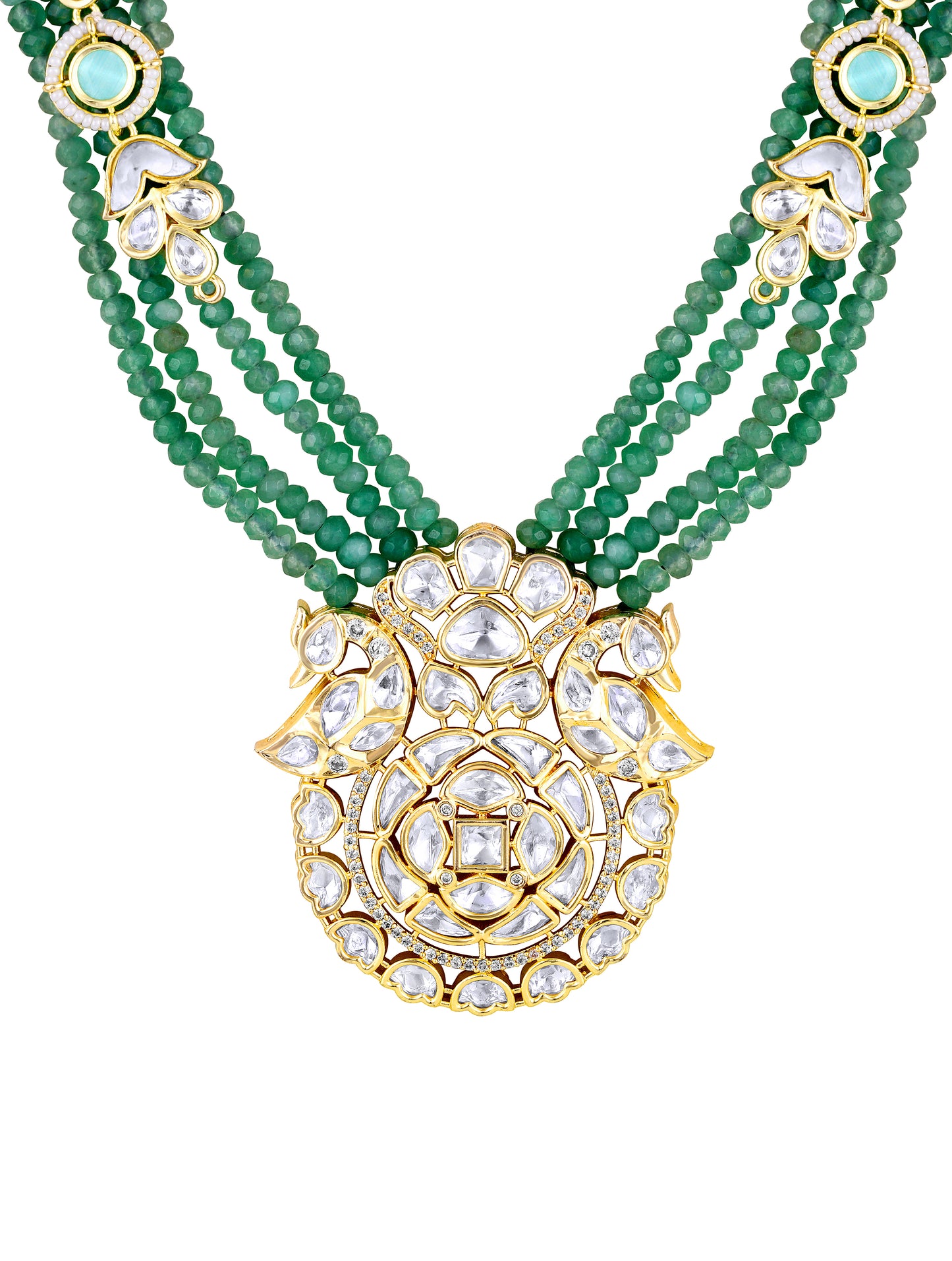 Necklace Set in gold with Micron Gold Polished Brass with mosanite kundan polki, Agate, M0ther Of Pearl, zirconia