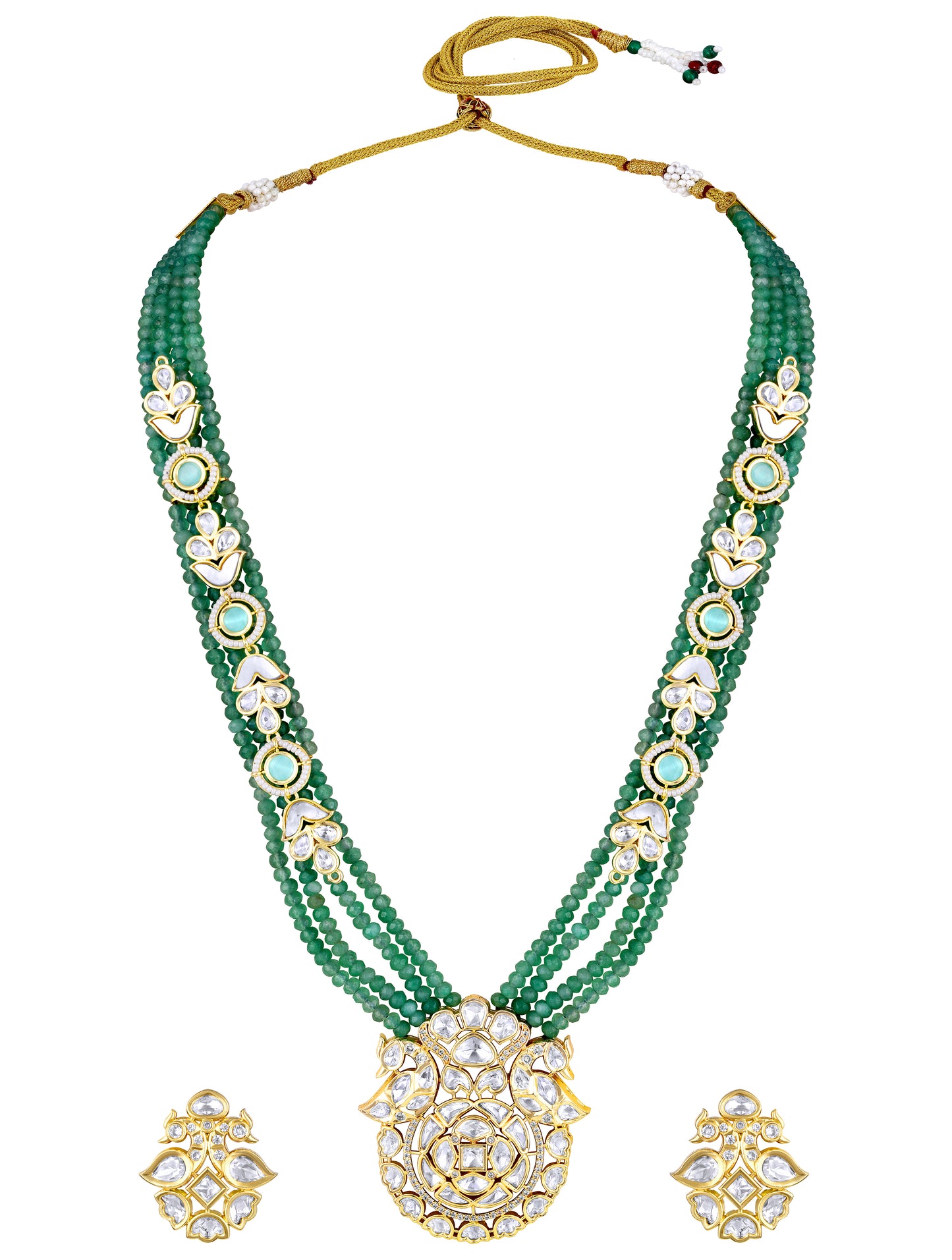 Necklace Set in gold with Micron Gold Polished Brass with mosanite kundan polki, Agate, M0ther Of Pearl, zirconia
