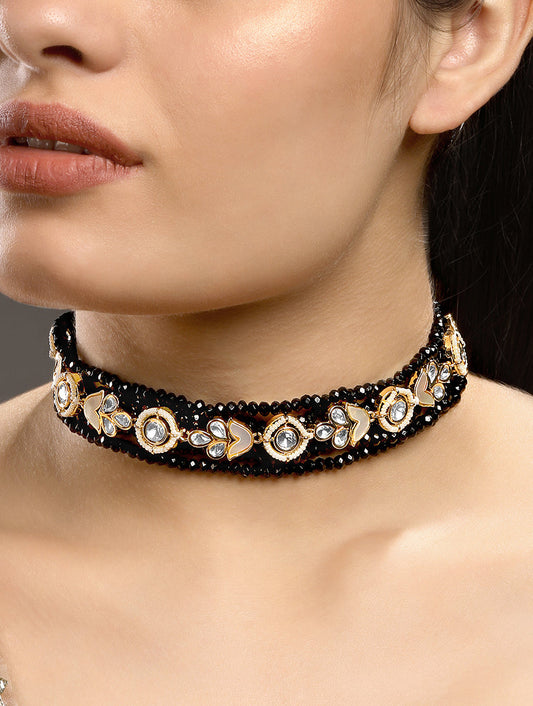 Dog Collar Choker in gold with micron gold polish brass, agates,moissanite kundn polki, pearl, mother of pearl,