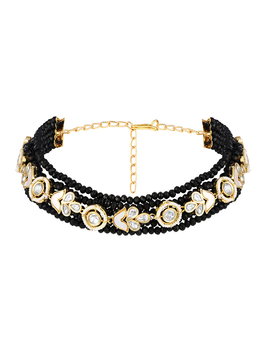 Dog Collar Choker in gold with micron gold polish brass, agates,moissanite kundn polki, pearl, mother of pearl,