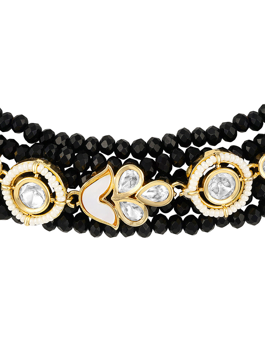 Dog Collar Choker in gold with micron gold polish brass, agates,moissanite kundn polki, pearl, mother of pearl,