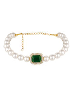 Dog Collar Choker in gold with Micron gold polish brass, pearls, emerald,cz diamond