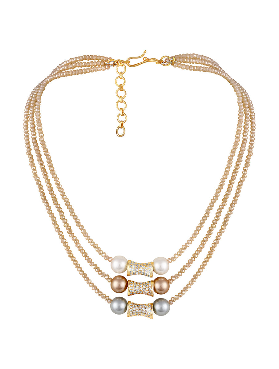 Choker in gold with Micron gold polish brass, cz diamond ,crystal, pearls