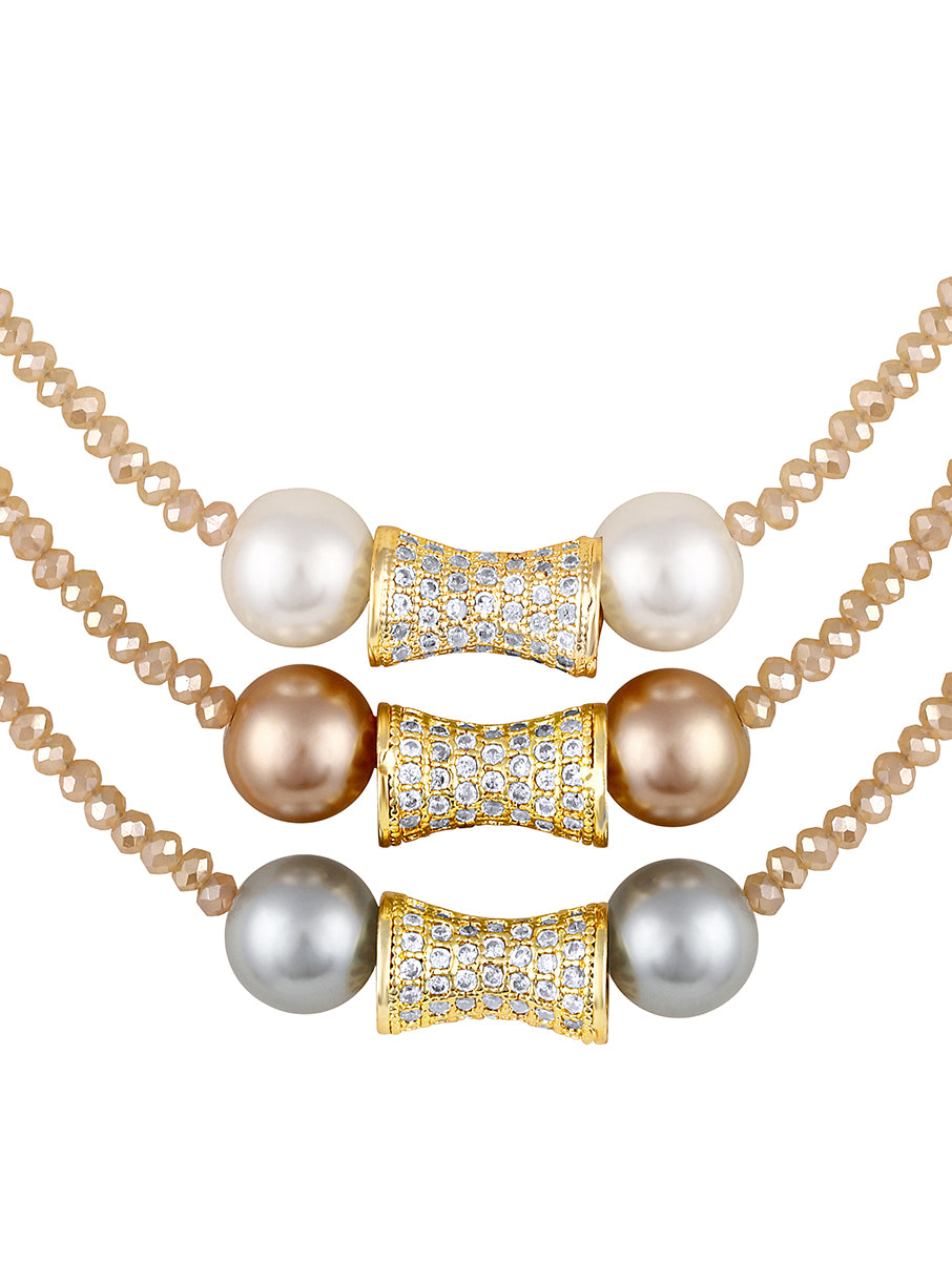 Choker in gold with Micron gold polish brass, cz diamond ,crystal, pearls