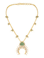 Long Necklace in gold with Micron gold polish brass, carved onyx, agates, pearls, moissanite kundan polki, cz diamond