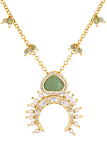 Long Necklace in gold with Micron gold polish brass, carved onyx, agates, pearls, moissanite kundan polki, cz diamond