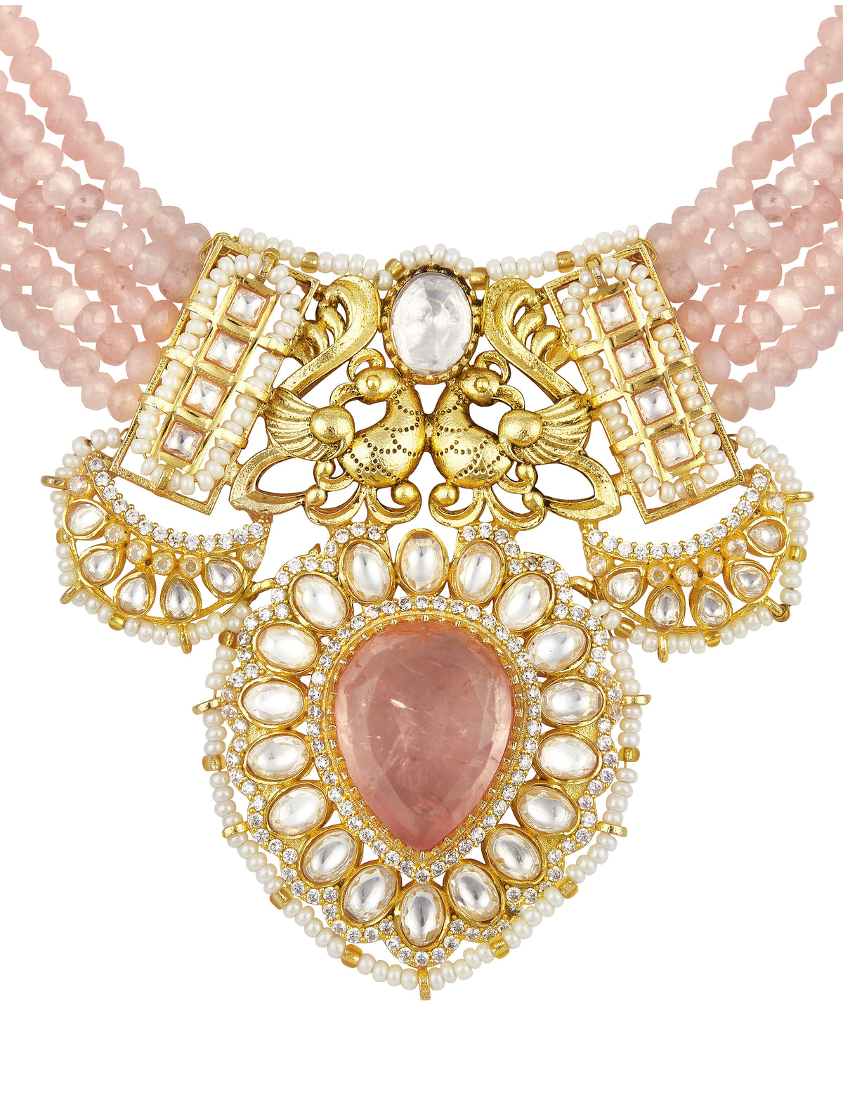 Choker in gold with Micron Gold Polished Brass with mosanite kundan polki. Agates and natural onyx doublet