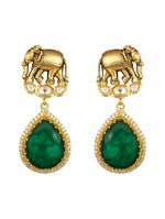 Necklace Set in gold with Alloy , Polki Kundan ,Semi Precious BeadsMicron Gold Polished Brass with dual tone polish along with blemishes of oxidesed polish with mosanite kundan polki. onyx tumbles. synthetic emerald