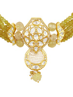 Choker in gold with Micron Gold Polished Brass ,mosanite kundan polki and pale yellow carved onyx tumbles, zirconia and Agates