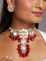 Necklace Set in gold with Micron Gold Polished Brass ,mosanite kundan polki onyx tumbles, zirconia. MOther of Pearl