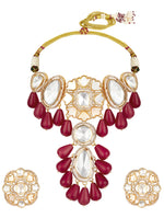 Necklace Set in gold with Micron Gold Polished Brass ,mosanite kundan polki onyx tumbles, zirconia. MOther of Pearl