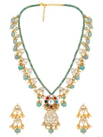 Necklace Set in gold with Mosanite Kundan polki, Zirconia, Natual navratna onyx stones, Zirconia, Agates, Natural Onys carved tumbles, Pearls