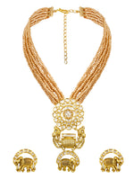 Necklace Set in gold with Micron Gold Polished Brass with blemishes of oxidised polish with mosanite kundan polki. Italian Crystals