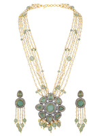Necklace Set in dual tone with Micron Gold dual Polished Brass ,mosanite kundan polki onyx tumbles, Agates, oxidised polished zirconia, carved Onyx stone, Shell Pearls