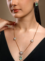 Long Necklace in gold tone brass with Mosanite Kundan Polki, Carved Onyx, Cz Diamond