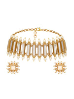 Choker in gold tone brass with Mother Of Pearl, Pearl