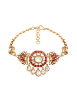 Choker in gold tone brass with Mosanite Kundan Polki, Cz Diamonds, Synthetic Ruby