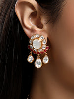 Choker in gold tone brass with Mosanite Kundan Polki, Cz Diamonds, Synthetic Ruby