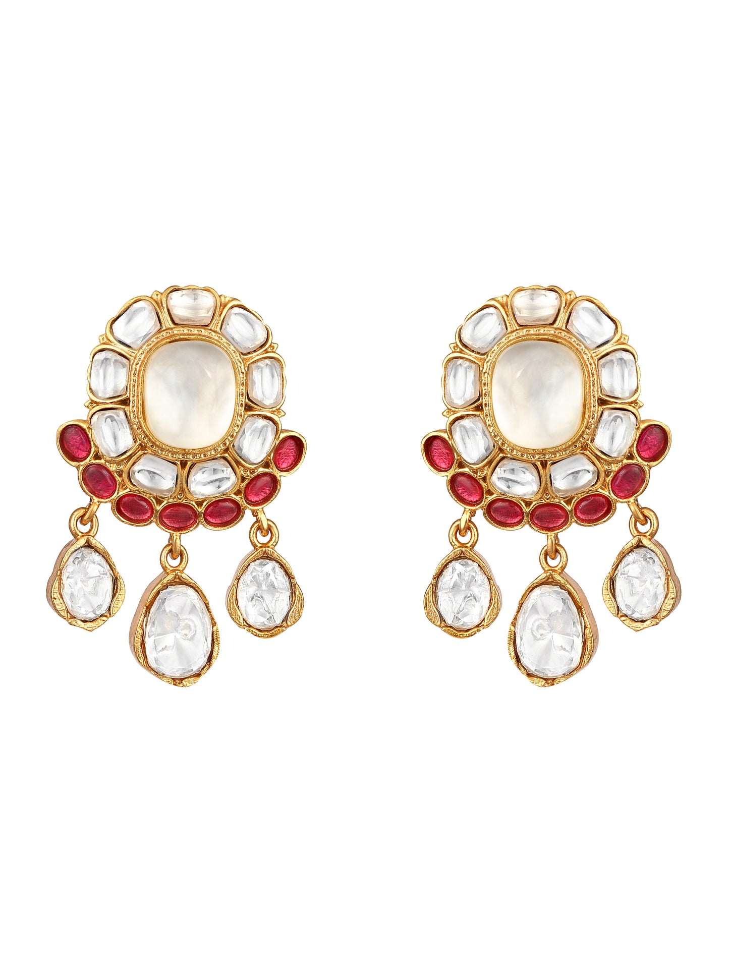 Choker in gold tone brass with Mosanite Kundan Polki, Cz Diamonds, Synthetic Ruby