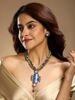 necklace in dual tone brass with kundan polki cz diamonds onyx jasper