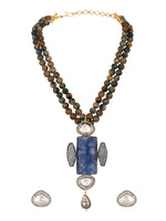 necklace in dual tone brass with kundan polki cz diamonds onyx jasper
