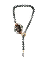 Necklace in dual tone brass with Shell Pearls, Cubic Zirconia, Onyx, Enamel Baroque, Italian Crystal